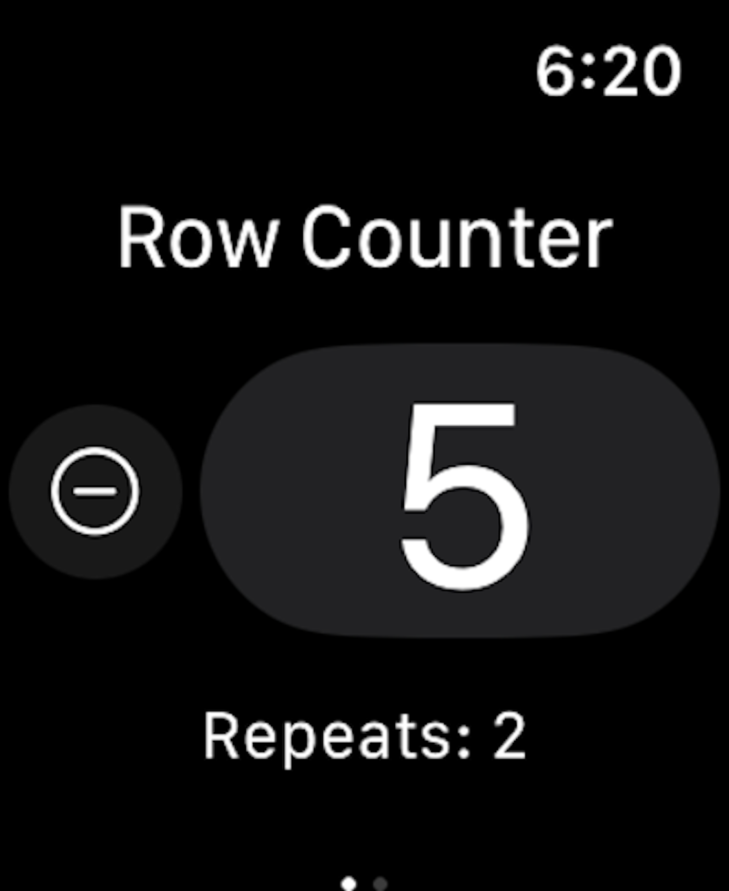 Screenshot of the Row Counter face on the Apple Watch app ArisaKnits Row Counter 